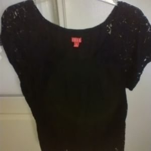 Elle Plus size black lace top, fully lined except sleeves, scoop neck, EUC!